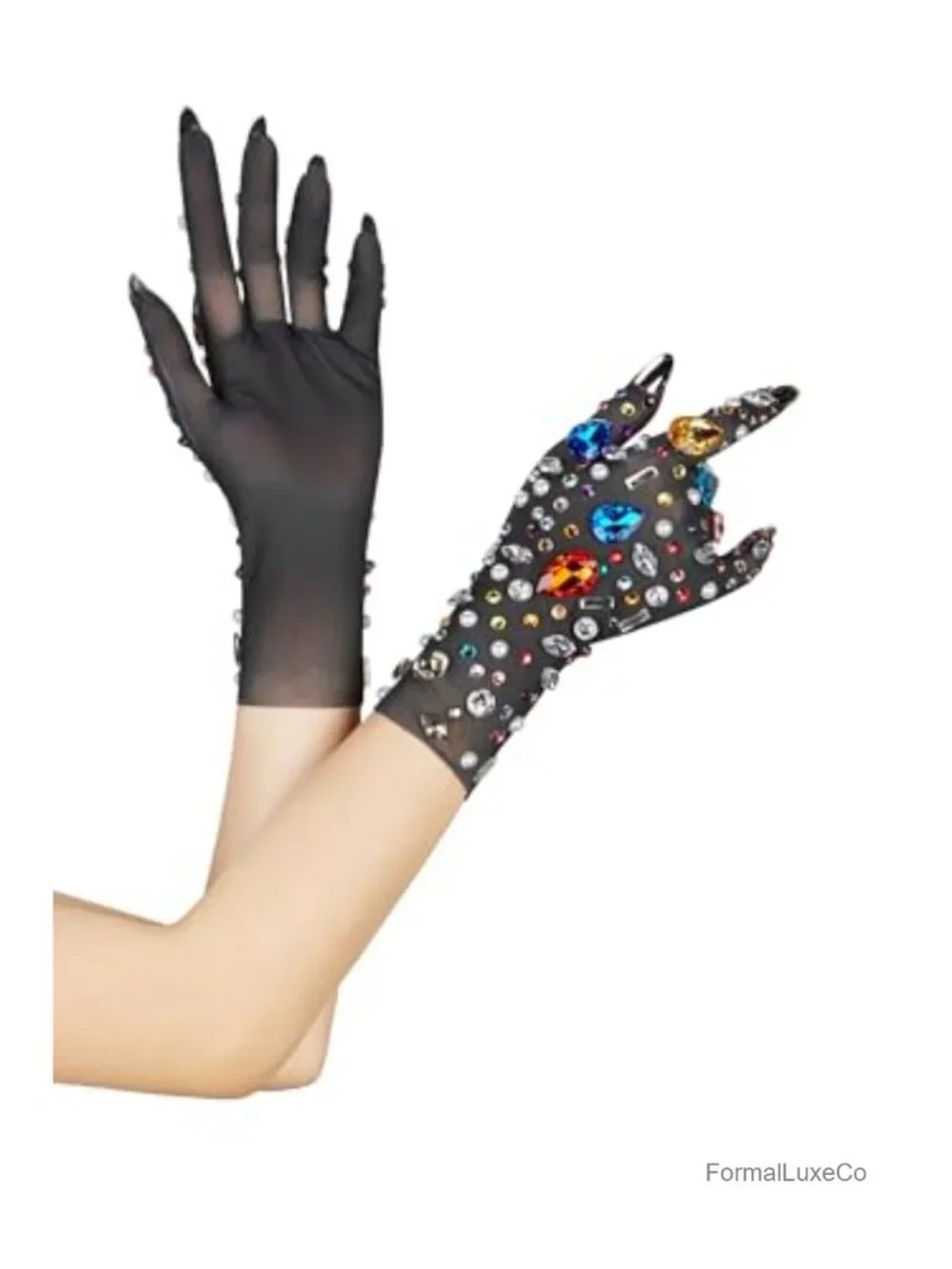Sparkly Mesh Short Gloves with Rhinestones for Prom Party Costume Accessories